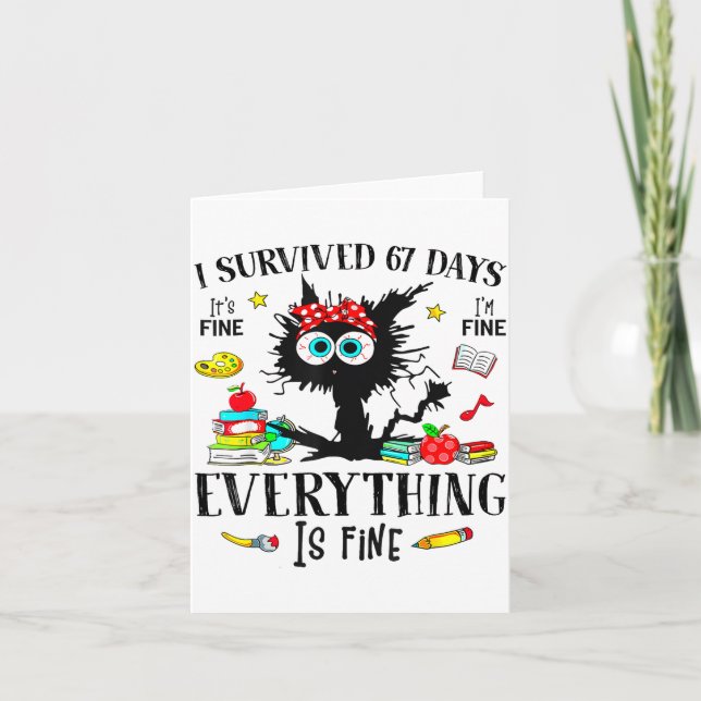Cartão I Survived 67 Days Of School Funny Cat Six Seven M (Frente)