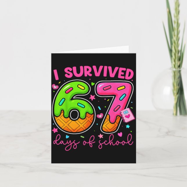 Cartão I Survived 67 Days Of School Ice Cream Drip Boy Gi (Frente)