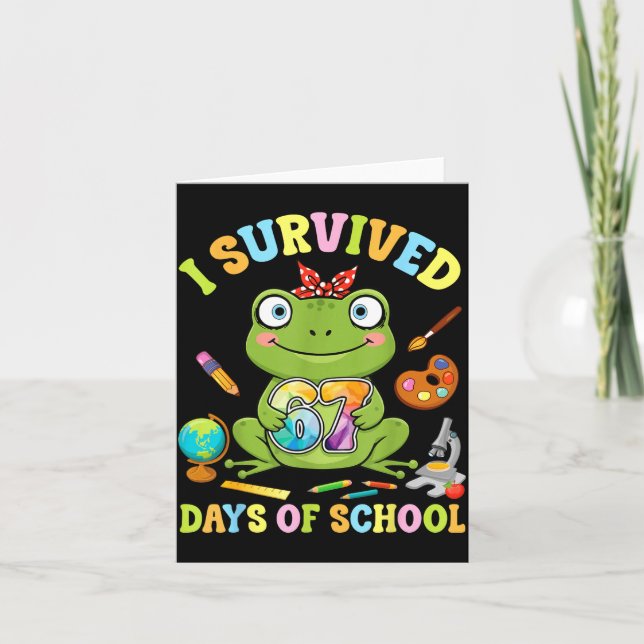 Cartão I Survived Six Seven Days Of School Cute Frog Stud (Frente)