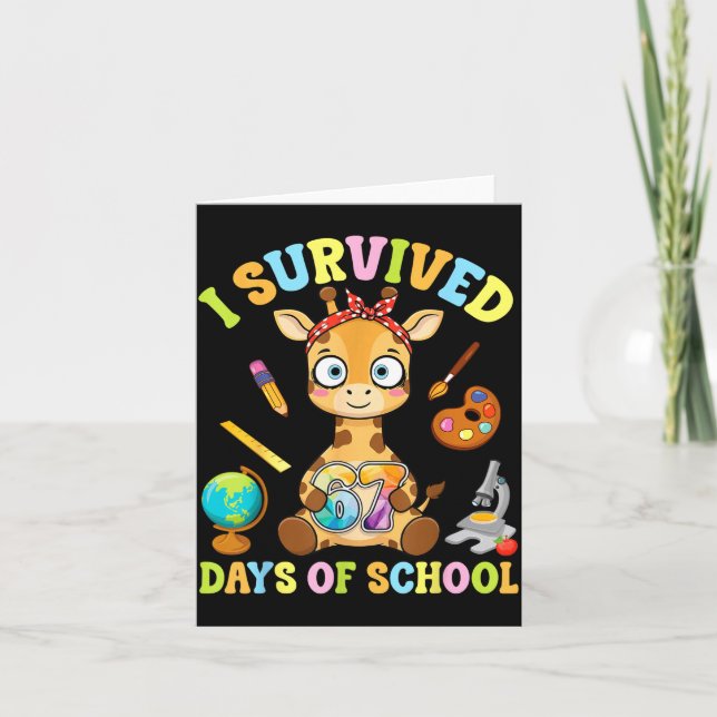 Cartão I Survived Six Seven Days Of School Cute Giraffe S (Frente)