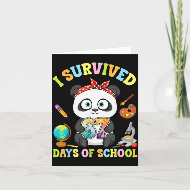 Cartão I Survived Six Seven Days Of School Cute Panda Stu (Frente)