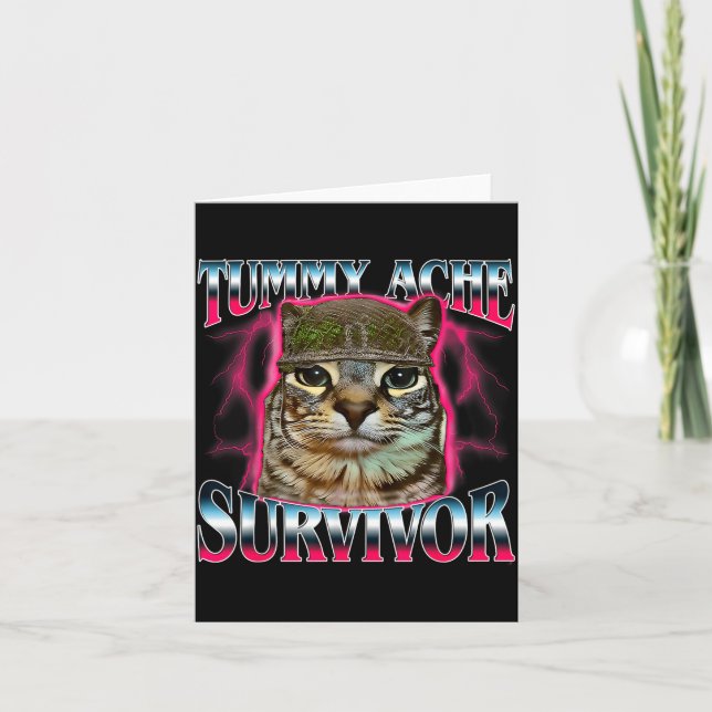 Cartão I Survived Today's Funny Tummy Ache Survivor Cat M (Frente)