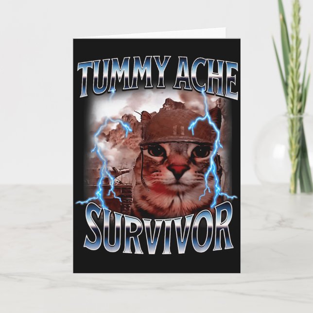Cartão I Survived Today's Tummy Ache Survivor Funny Cat M (Frente)