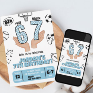 Cartão I was 6 Now I'm 7 Invite, 67 Theme