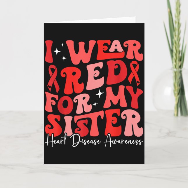 Cartão I Wear Red For My Sister Retro Chd Awareness Heart (Frente)