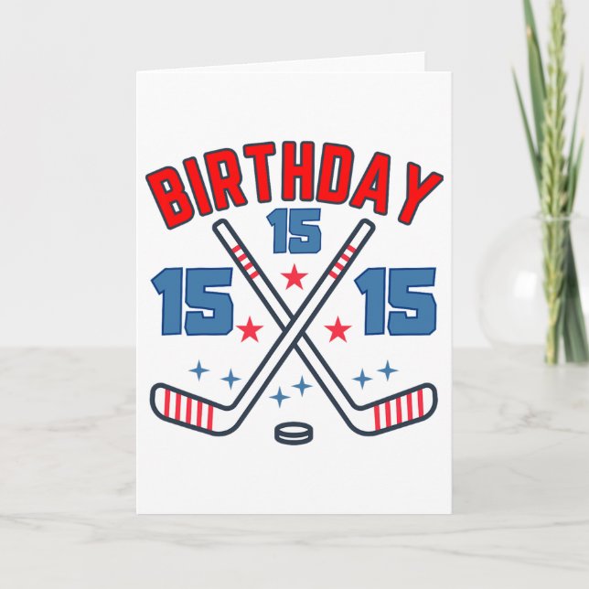 Cartão Ice Hockey Fifth-teen Birthday Boy 15th Party Boys (Frente)