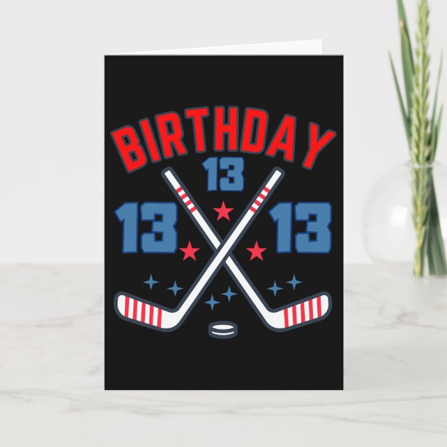 Cartão Ice Hockey Thirteen Birthday Boy 13th Party Boys A (Frente)