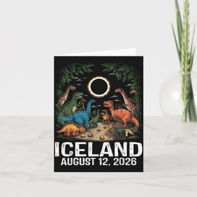 Cartão Iceland Total Solar Eclipse 2026 Dinosaur T-Rex (Frente)