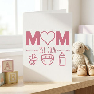 Cartão Ícones Pastel Bebê Mãe Ano Tipografia Design