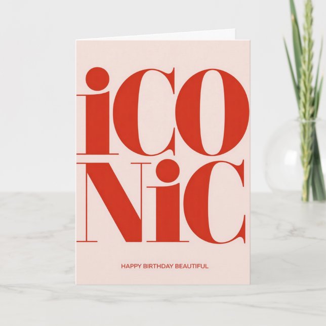 Cartão Iconic Bold Typography Pink and Red Birthday Card (Frente)