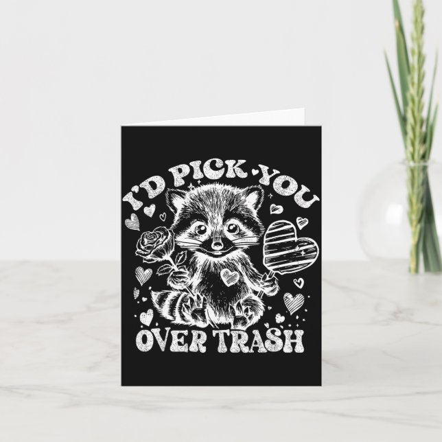 Cartão I'd Ck You Over Trash Funny Raccoon Retro Valentin (Frente)