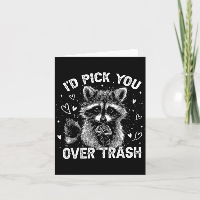 Cartão I'd Ck You Over Trash Funny Raccoon Retro Valentin (Frente)