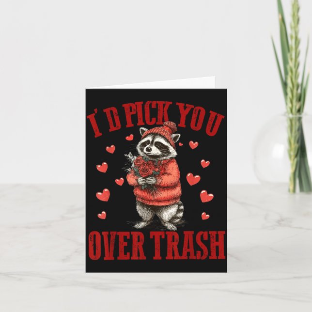 Cartão I'd Ck You Over Trash Funny Raccoon Retro Valentin (Frente)