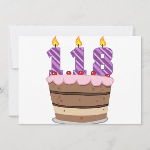 Cartão Idade 118 no bolo de aniversário