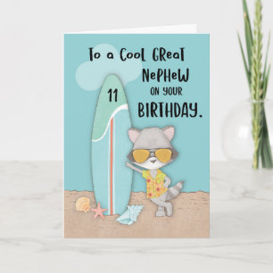 Cartão Idade 11 Sobrinho Neto Aniversário Praia Guaxinim 