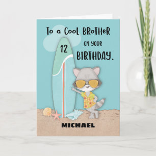 Cartão Idade 12 Irmão Birthday Beach Funny Legal Raccoon