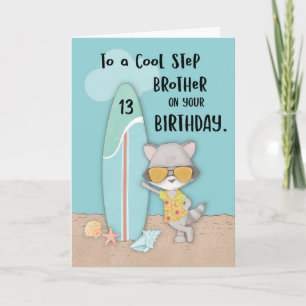 Cartão Idade 13 Passo Irmão Birthday Beach Funny Raccon