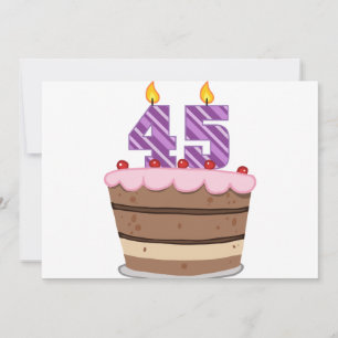 Cartão Idade 45 no bolo de aniversário