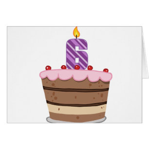 Cartão Idade 6 no bolo de aniversário