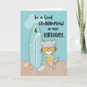Cartão Idade 6 Sobrinho Neto Aniversário Praia Racoons En