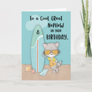 Cartão Idade 8 Sobrinho Neto Aniversário Praia Raccoon En