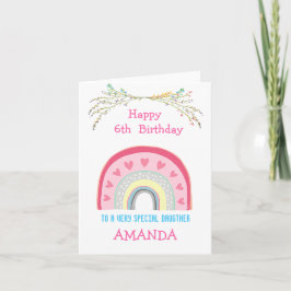 Cartão Idade e nome personalizáveis Aniversário do arco-í