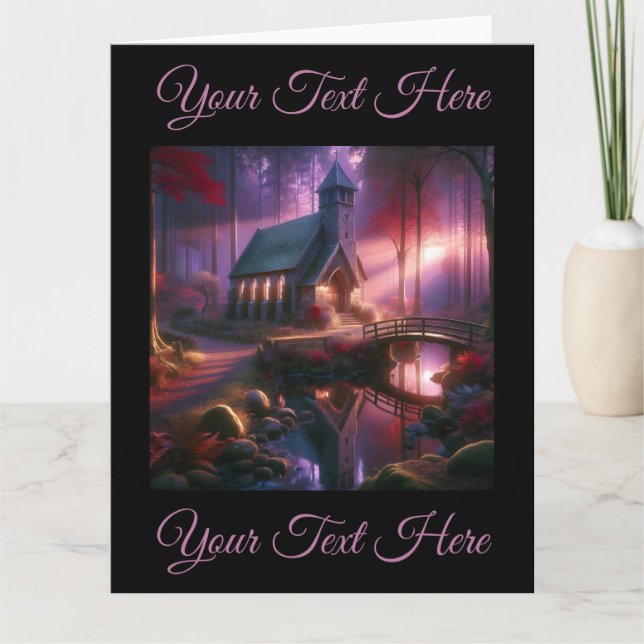 Cartão Igreja Encantadora em uma Floresta Outonal Celesti (Frente)