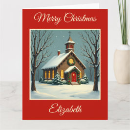 Cartão Igreja Vintage Country no Natal