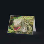 Cartão Iguana funny birthday<br><div class="desc">Reptile, iguana collectors color photographs for nature lovers and individuals with unusual pets. DESIGN: A close up view of a green iguana licking its lips, staring straight at the viewer, surrounded by lush green foliage. CUSTOMIZE IT: Add your own personal message or captions to the products, to make it unique....</div>