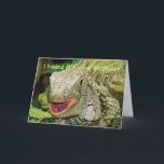 Cartão Iguana funny birthday<br><div class="desc">Reptile, iguana collectors color photographs for nature lovers and individuals with unusual pets. DESIGN: A close up view of a green iguana licking its lips, staring straight at the viewer, surrounded by lush green foliage. CUSTOMIZE IT: Add your own personal message or captions to the products, to make it unique....</div>
