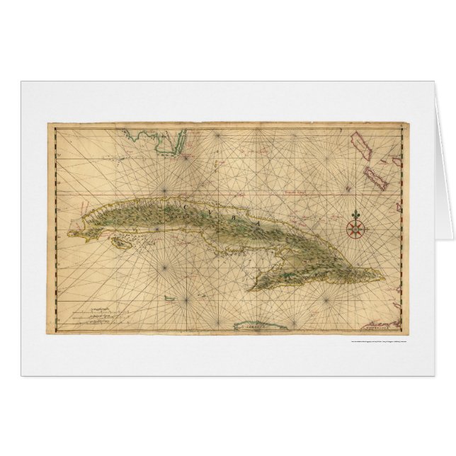 Cartão Ilha adiantada do mapa 1639 de Cuba (Frente Horizontal)
