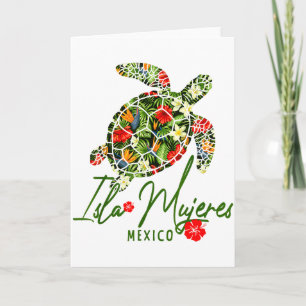 Cartão Ilha das Mulheres México Tartaruga Marinha Hibisco