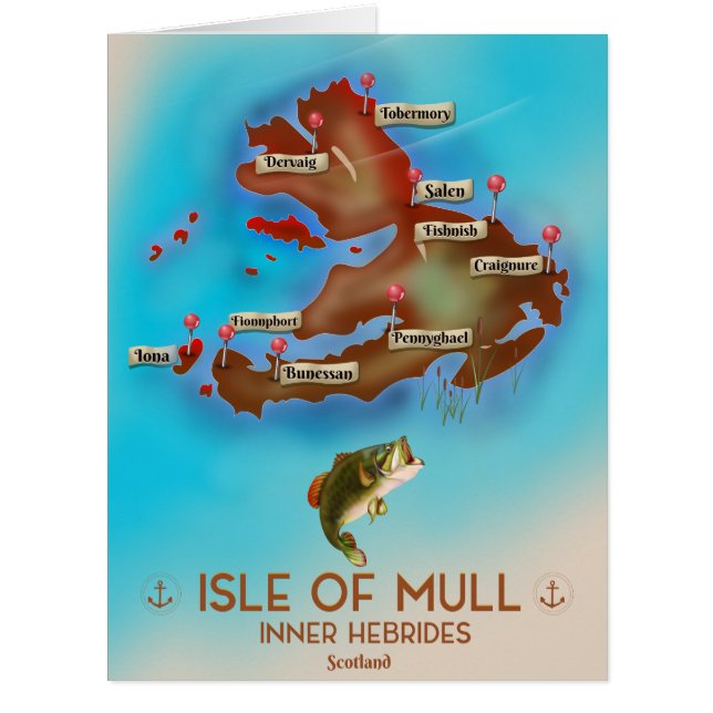 Cartão Ilha de Mull Hébridas Interiores Escócia Mapa Anti (Frente)