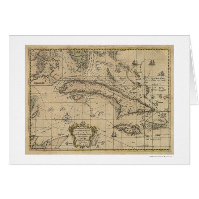 Cartão Ilha do mapa de Cuba - 1762 (Frente Horizontal)