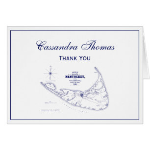 Cartão Ilha Nantucket MA Mapa Antigo Azul Marinho