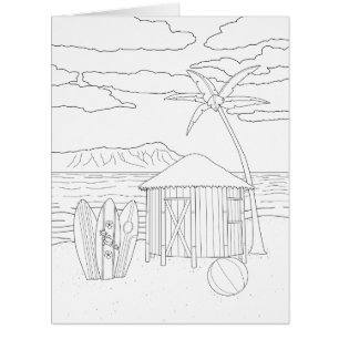 Cartão Ilha Tiki Hut - Coloração Grande