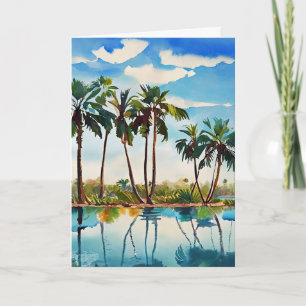 Cartão Ilha Tropical do Caribe Palmeiras Aquarela v1