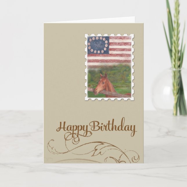 Cartão Illustrated Horse Stars & Stripes Birthday (Frente)