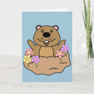 Cartão Illustration Groundhog with Flowers
