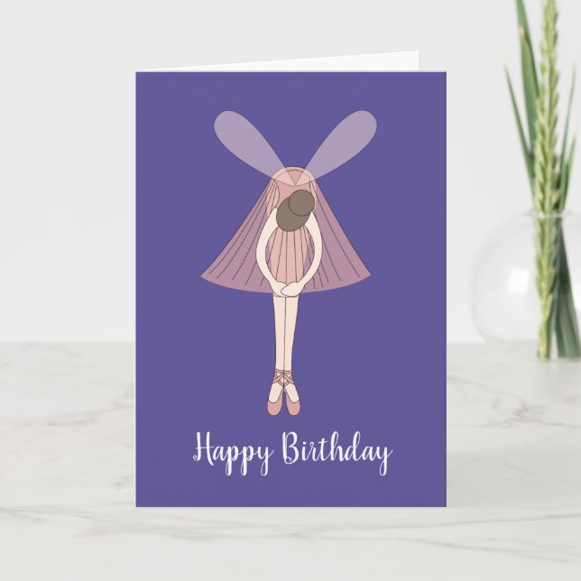 Cartão Ilusima Ballerina Fairy Dark Purple Birthday Card (Frente)