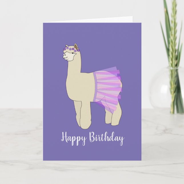Cartão ilusima Ballerina Llama Aniversário Roxo Escuro (Frente)