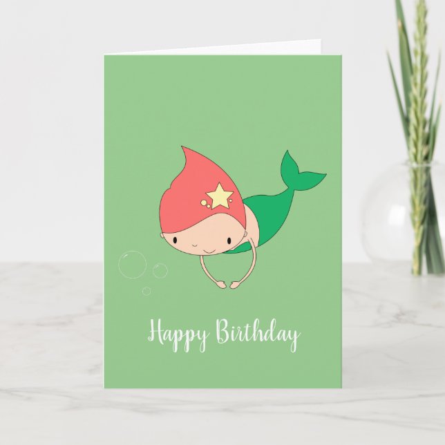 Cartão Ilusima Cotton Candy Mermaid Green Birday Card (Frente)