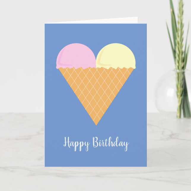 Cartão Ilusima Love Heart Ice-Cream Blue Birthday Card (Frente)