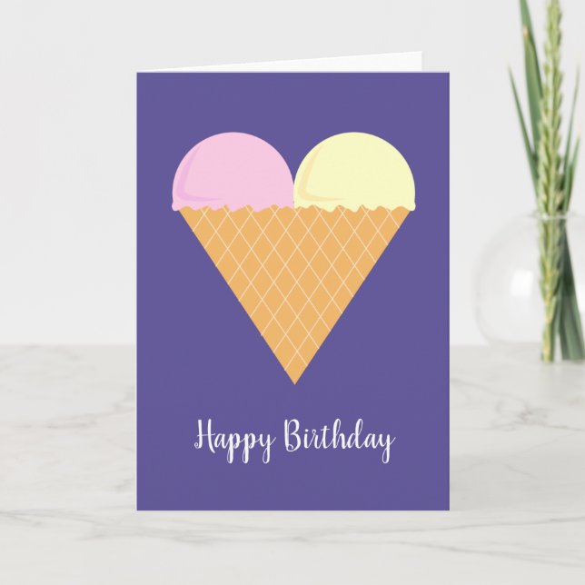 Cartão Ilusima Love Heart Ice-Cream Dark Purple Birthday (Frente)