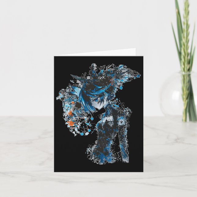 Cartão Ilustração Anime Mangá Gráfico Olhos Azuis Anime  (Frente)