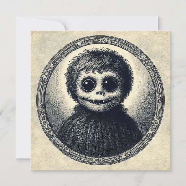 Cartão Ilustração Antiga de Monstro Fofo de Terror Assust (Frente)