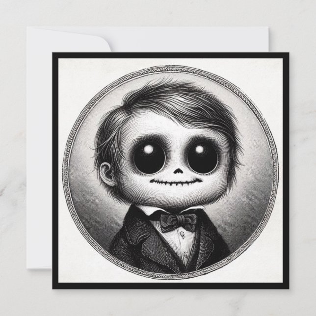 Cartão Ilustração Antiga de Monstro Fofo de Terror Assust (Frente)