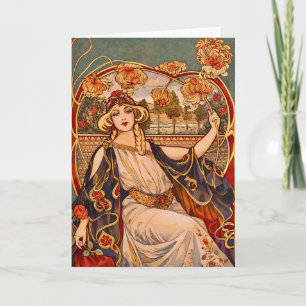 Cartão Ilustração Art Nouveau da Deusa Floral