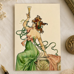 Cartão Ilustração Art Nouveau Vintage da Senhora do Champ