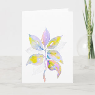 Cartão Ilustração Botânica de Folhas em Aquarela Pastel